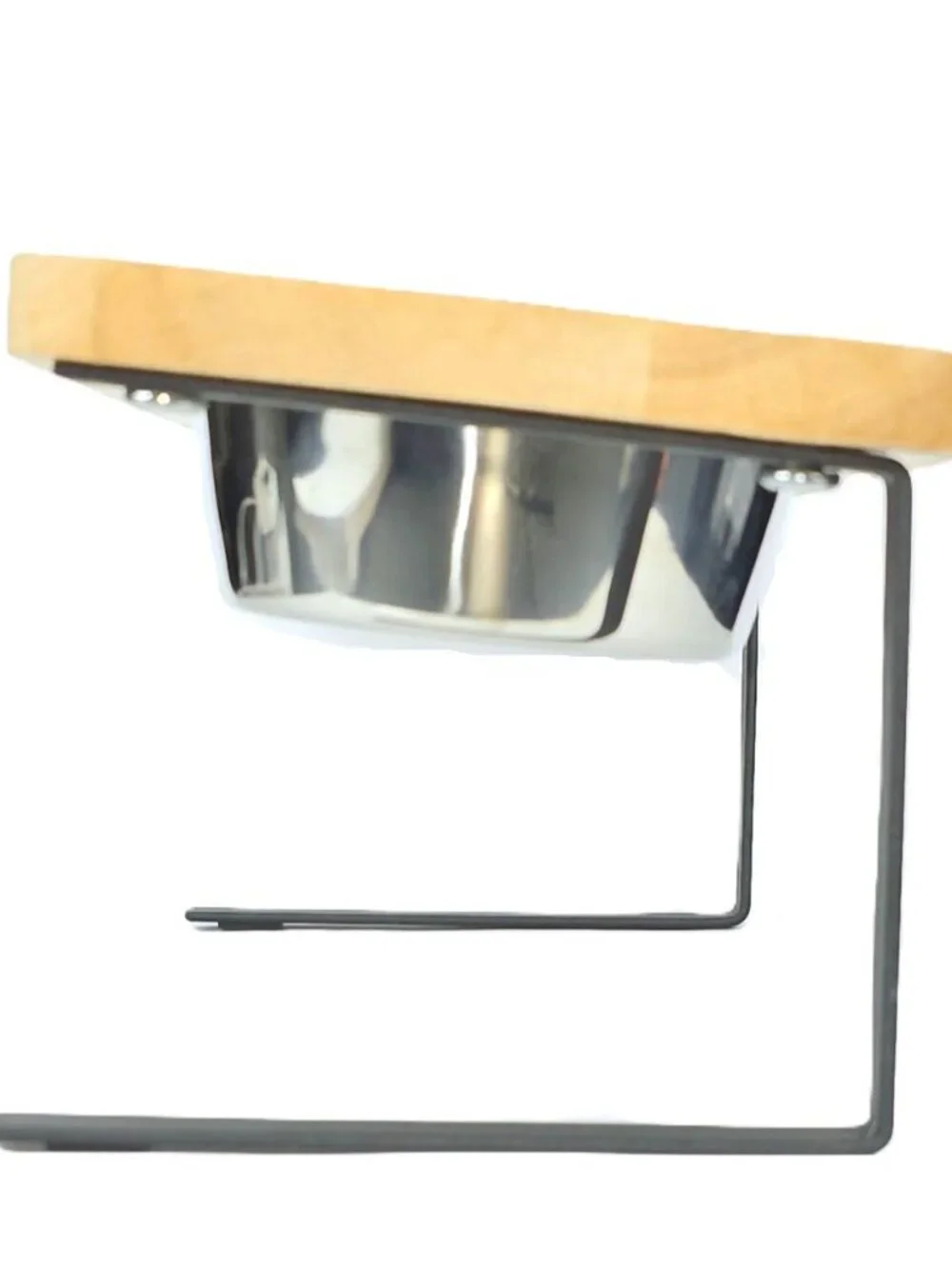 Elevated Double Cat Dog Bowls Wooden 15° Tilted Raised Stand Stainless Steel